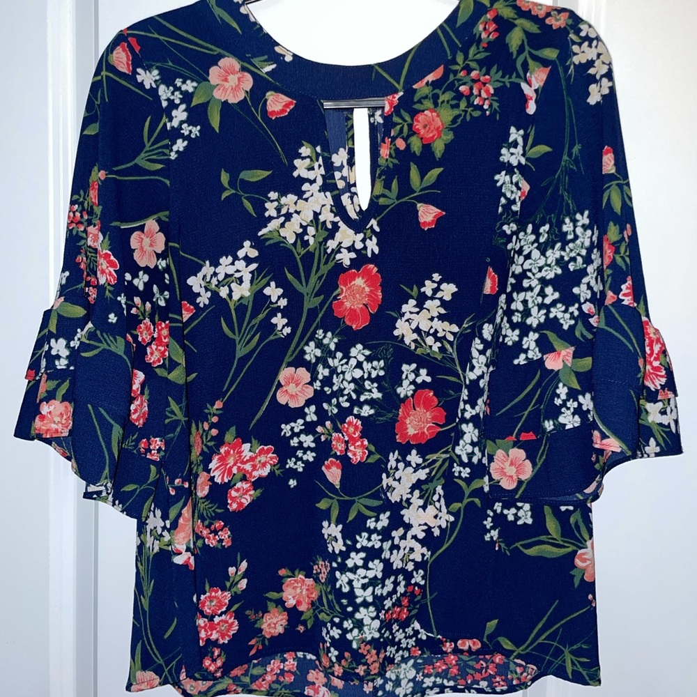 Urban Romantics Navy Blue Floral Blouse